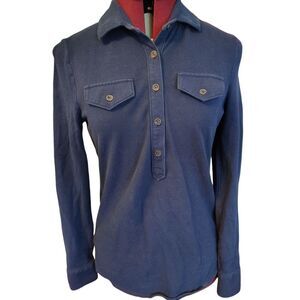 Talbots Navy Blue Long Cuff Sleeve Pointed Collar T-shirt Size S